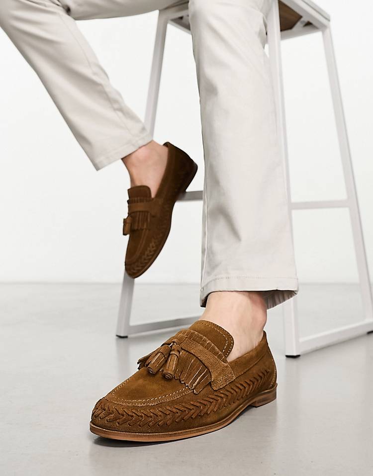 Walk London Arrow woven tassel loafers in brown suede